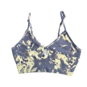 Darc Sport Everson Seamless Sports Bra, Acid Wash, Ribbed Band, V-Neck, Size M